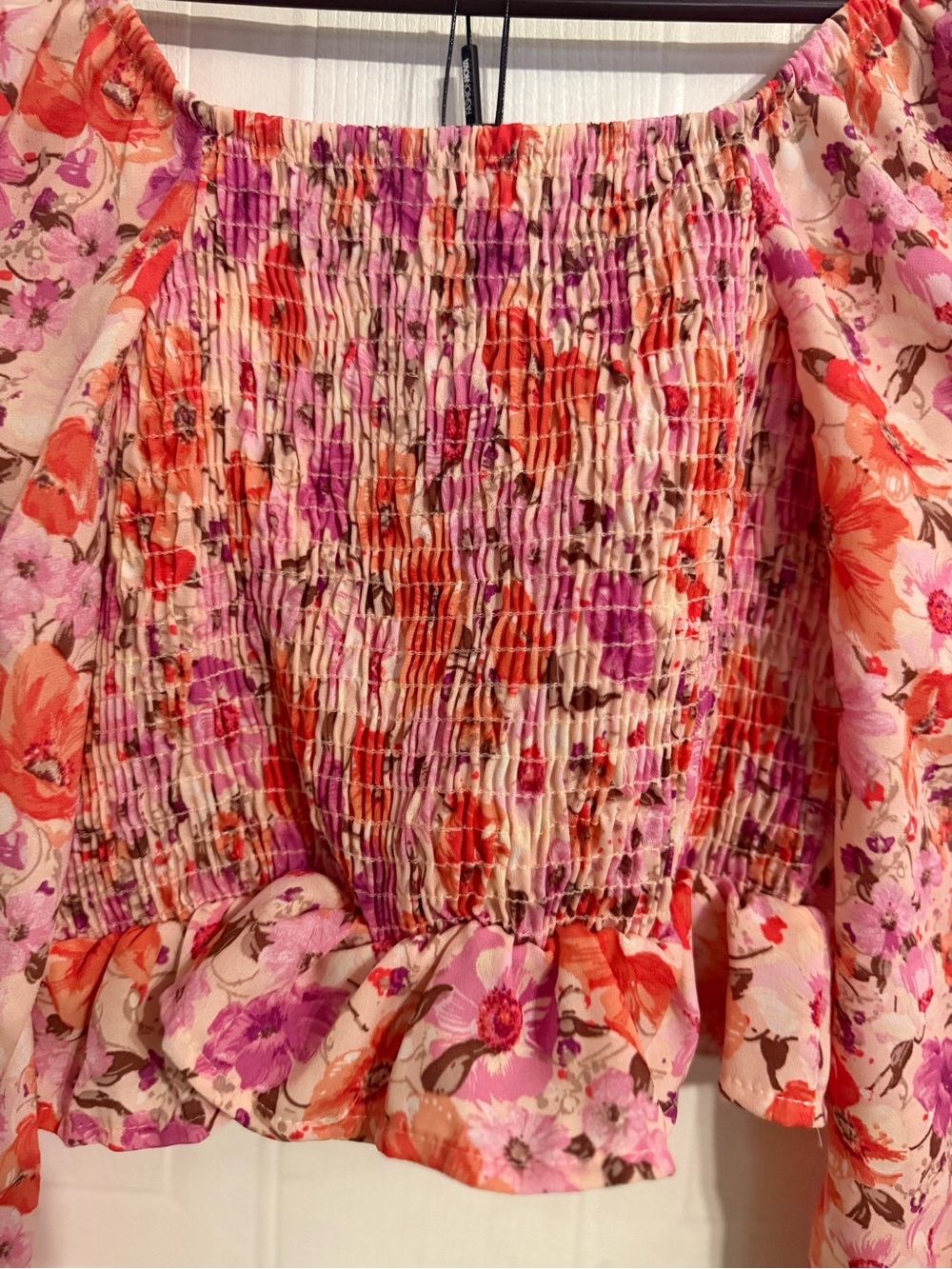 Fashion Nova Floral Smocked A-Line Mini Skirt in Pink, Coral and Cream